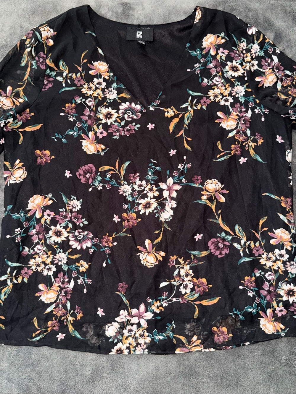 Floral V-Neck Blouse - Black/Multi
